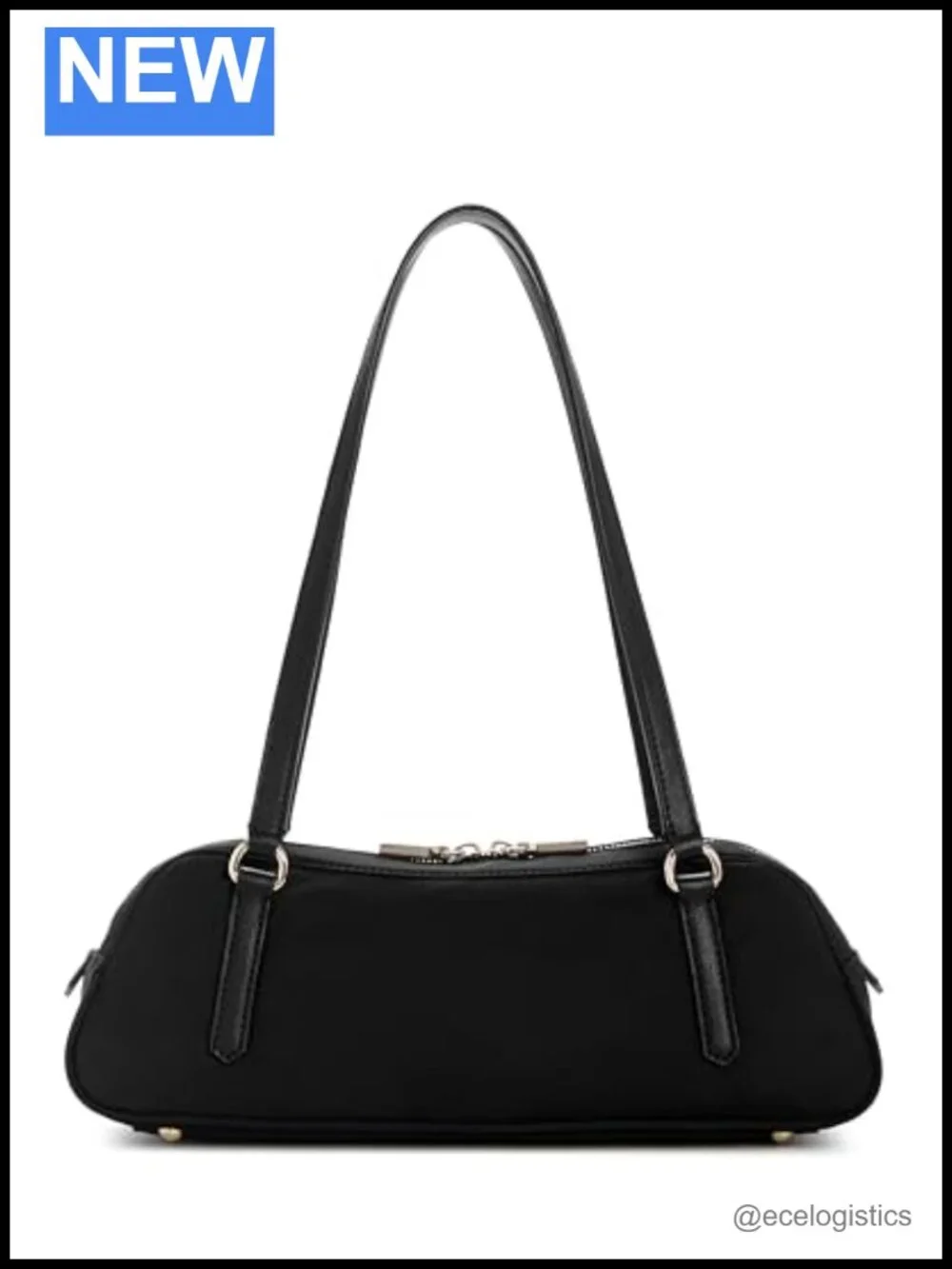 Nylon Satchel Shoulder Bag with Gold Hardware and Top Handle